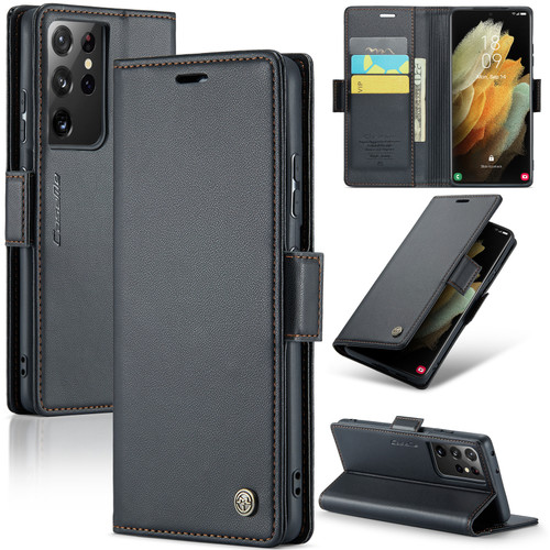 Samsung Galaxy S21 Ultra 5G CaseMe 023 Butterfly Buckle Litchi Texture RFID Anti-theft Leather Phone Case - Black